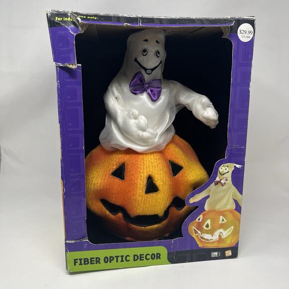 2004 Gemmy Halloween Fiber Optic LED Ghost In Jack O Lantern In Box Pumpkin Derp - Picture 14 of 15